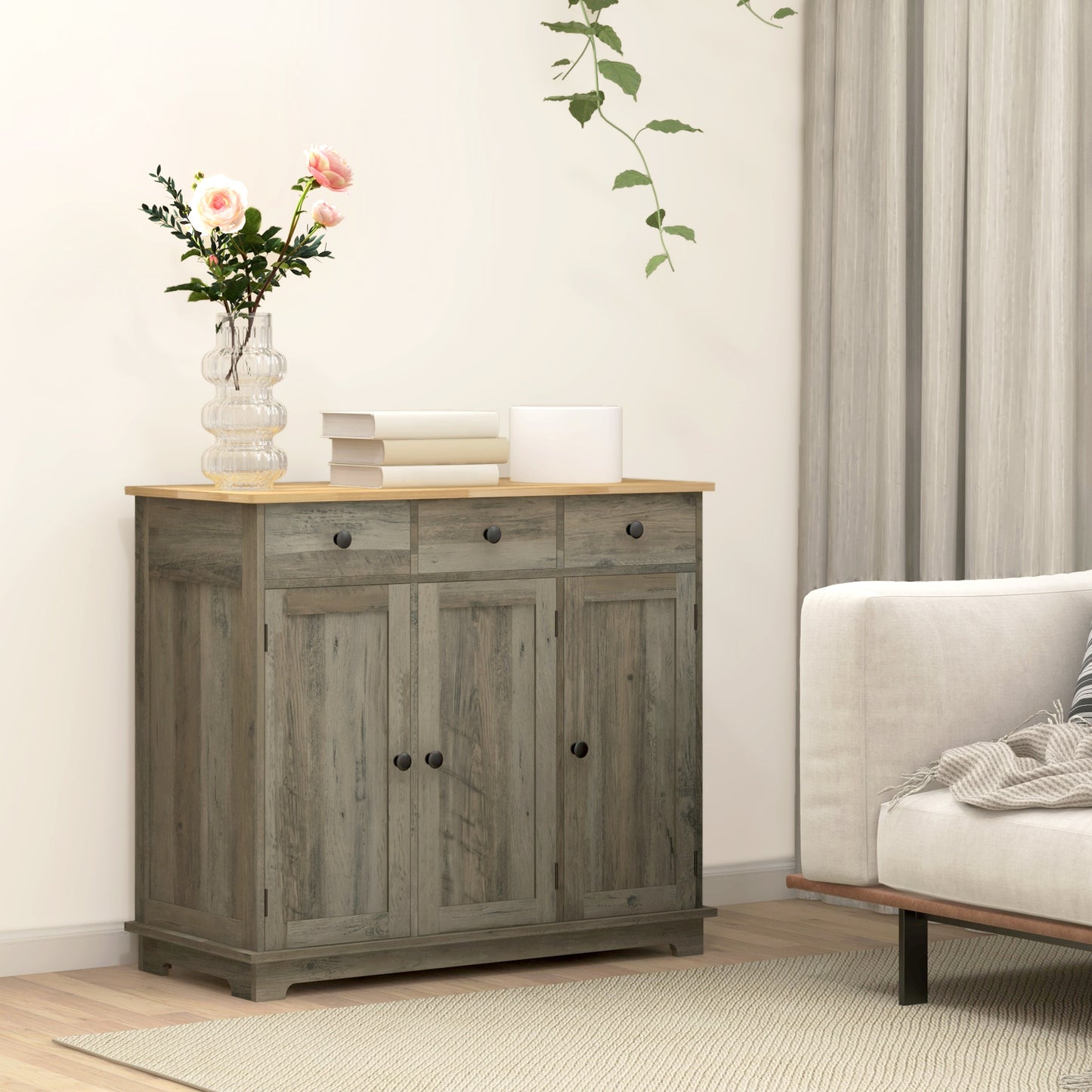 Taj Sideboard with Solid Wood Countertop - Gray