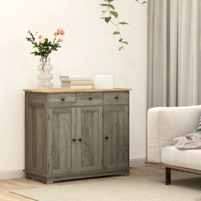 Taj Sideboard with Solid Wood Countertop - Gray