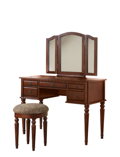 Arias Vanity Set with Foldable Mirror - Cherry