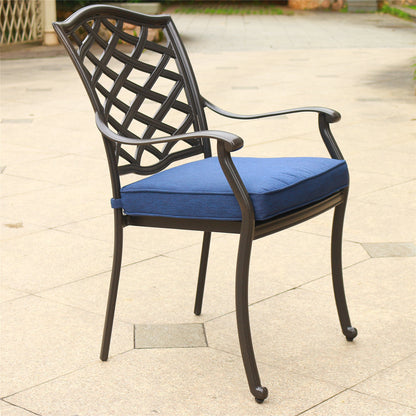 Rosita Patio Aluminum Dining Arm Chair With Cushion (Set of 2) - Navy Blue