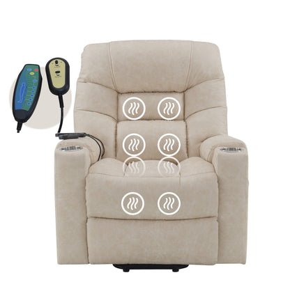 Victory Power Lift Recliner with Heating and Massage - Light Brown