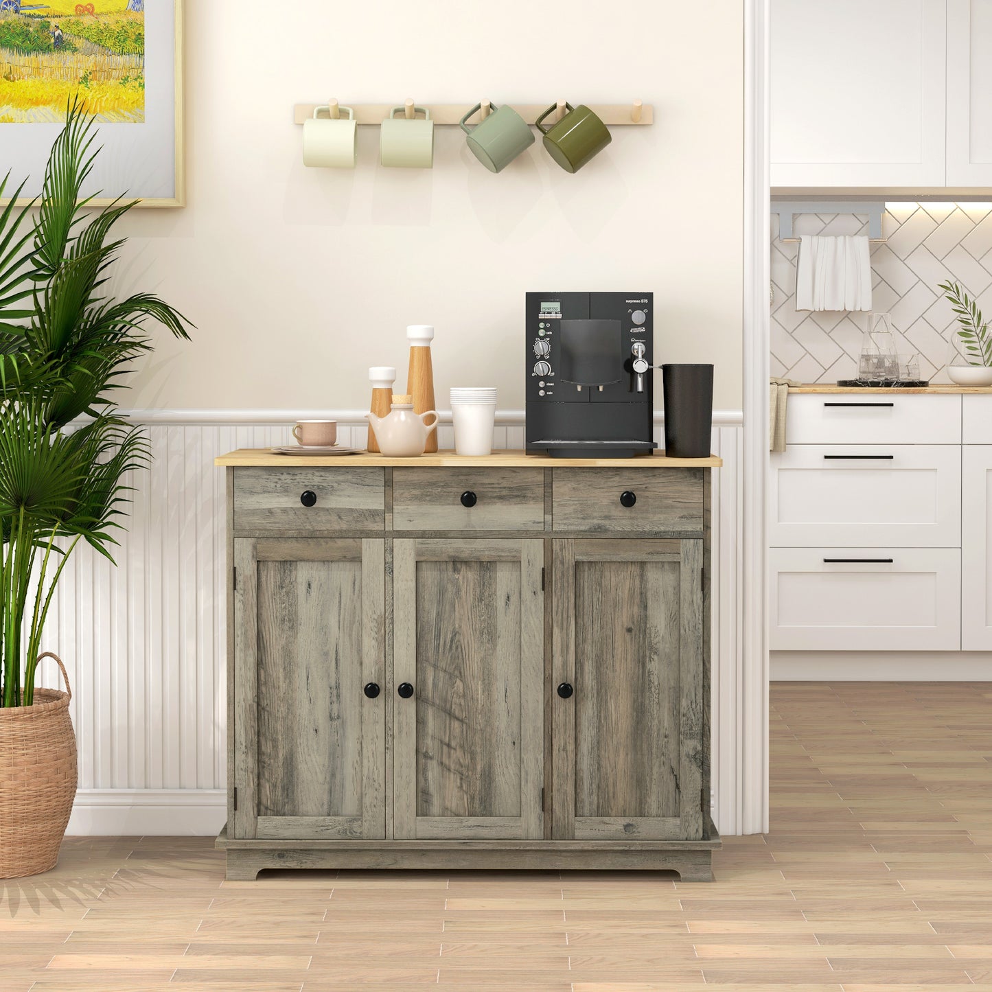 Taj Sideboard with Solid Wood Countertop - Gray