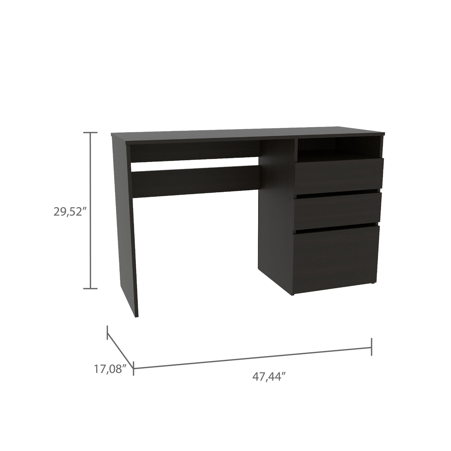 Noa Three Drawer Computer Desk One Shelf - Black