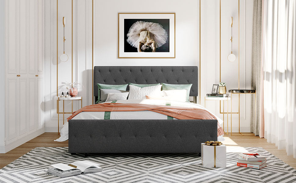 Apex Queen Size Storage Bed Metal Platform Bed with Drawer - Gray