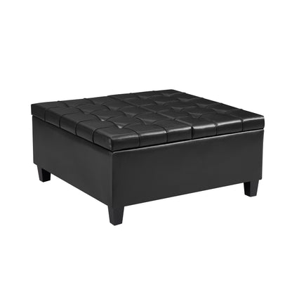 Square Faux Leather Storage Ottoman - Black