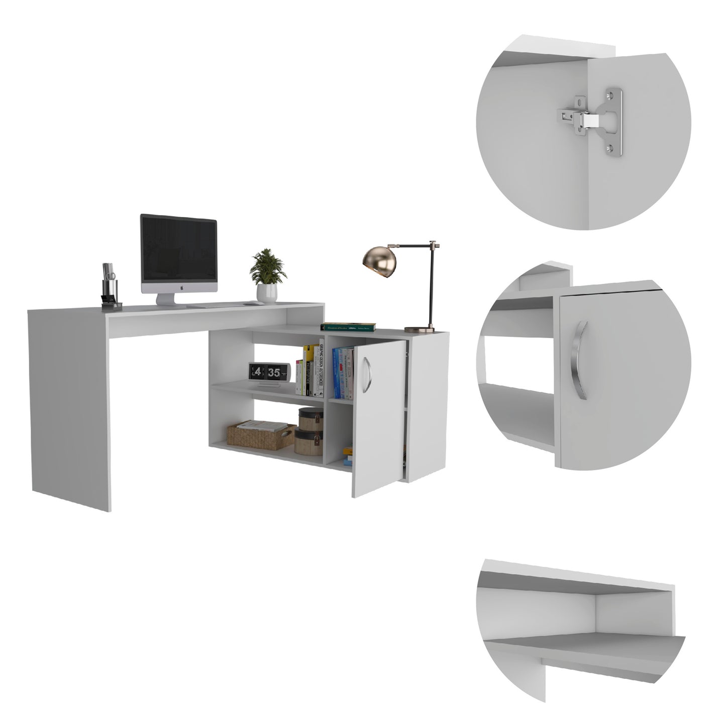 Lyncliff 1-Drawer 2-Shelf L-Shaped Office Desk- White