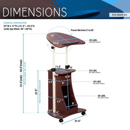 ElevateDesk Rolling Laptop Cart with Storage, Mocha Delight