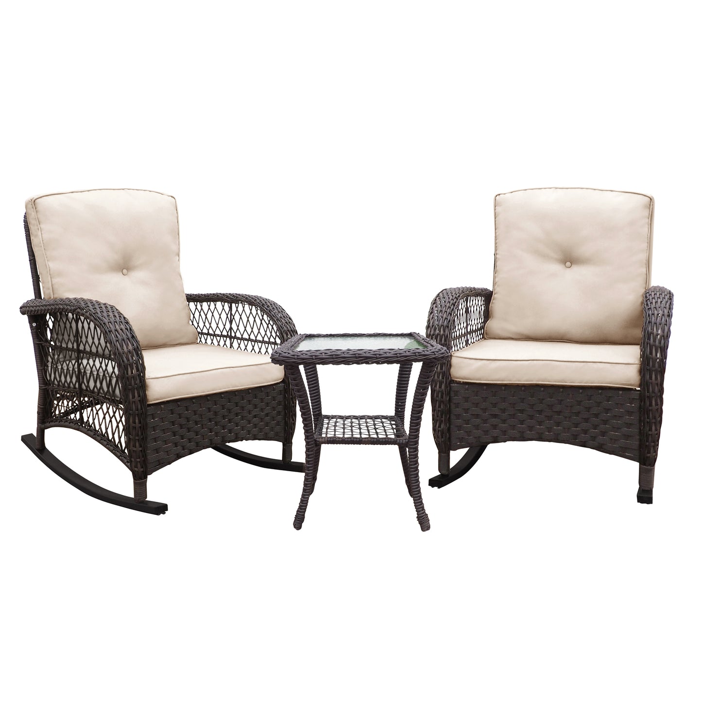 Duke 3 Pc Outdoor Wicker Rocker Patio Bistro Set