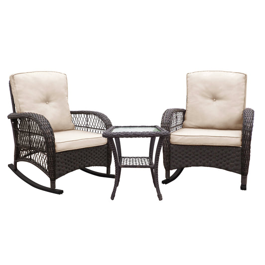 Duke 3 Pc Outdoor Wicker Rocker Patio Bistro Set