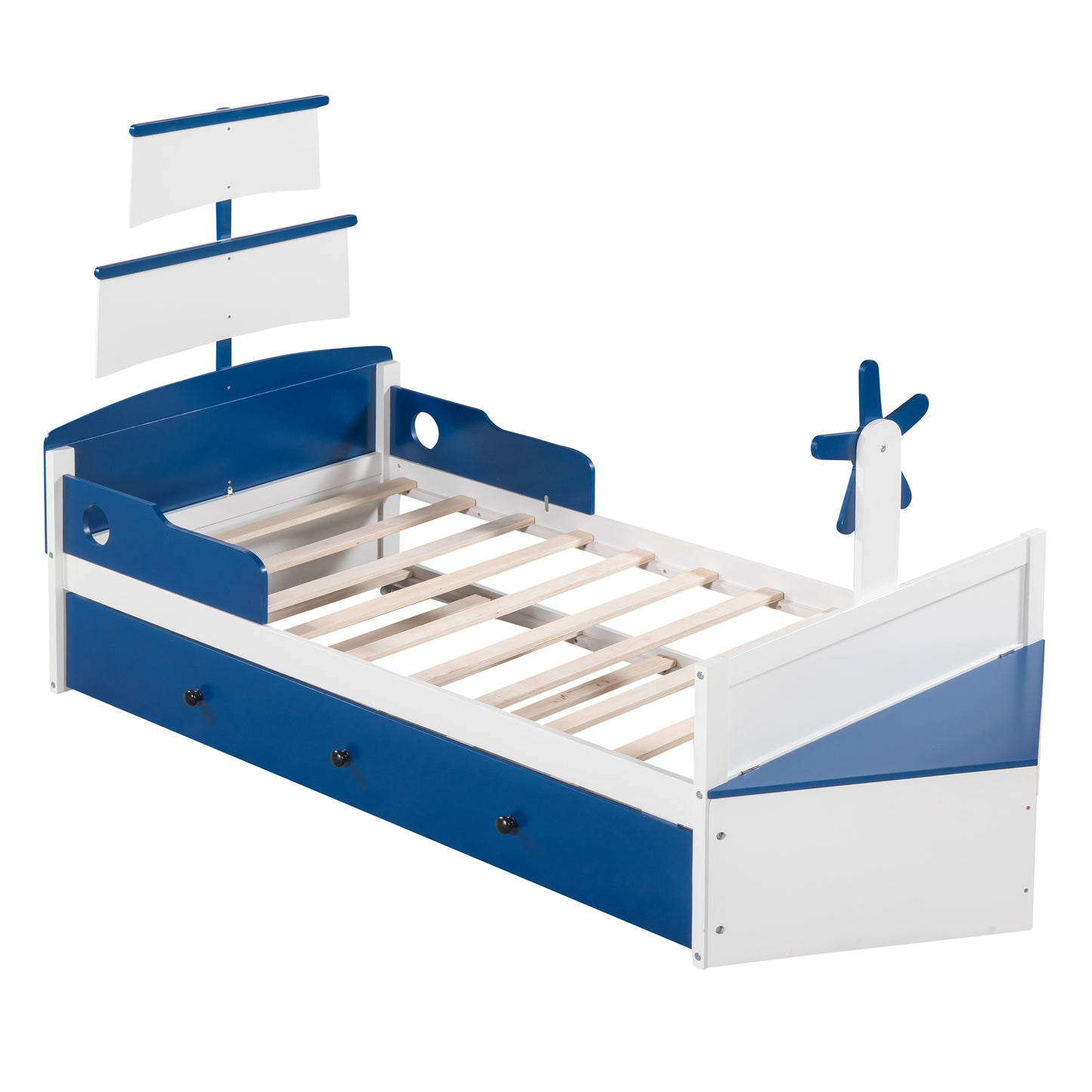 Seaside 3-Piece Bedroom Set: Twin Size Boat Platform Bed and Two Nightstands