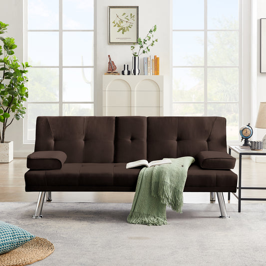 Devo Linen Upholstered Convertible Sofa Bed  - Brown