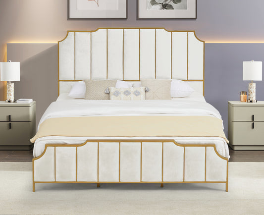 Brena King Size Velvet Platform Bed - White