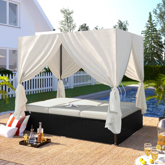 Amina Outdoor Patio Wicker Sunbed Daybed with Cushions - Beige