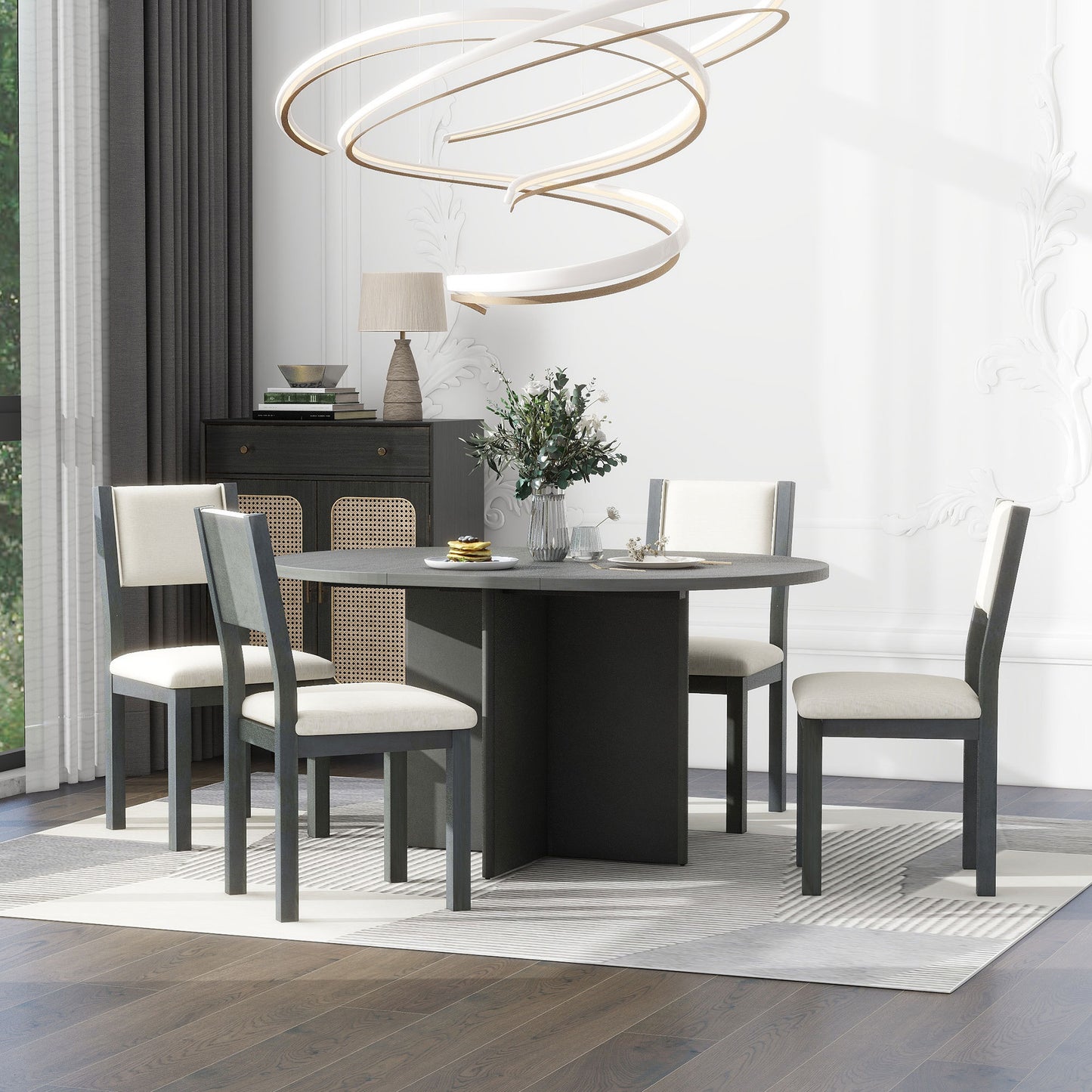 Trina 5pc Dining Set Extendable Table 4x Side Chairs - Gray