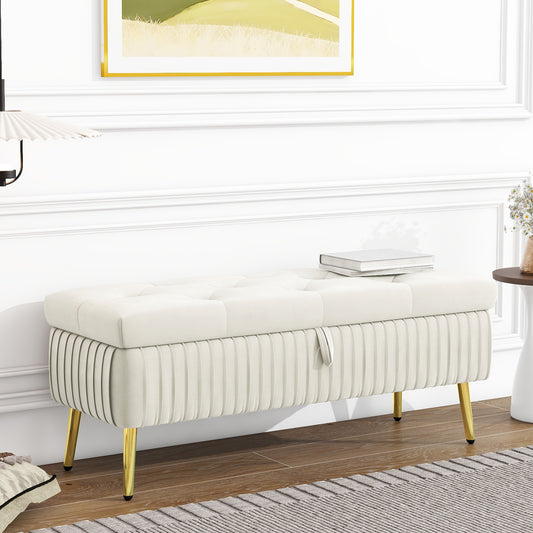 U-Can Button-Tufted Ottoman with Storage - Beige