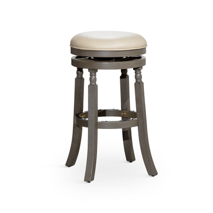 30" Bar Stool, Weathered Gray Finish, French Gray Leather Seat