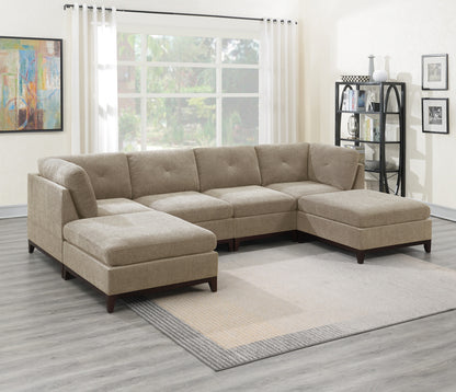 Khal Camel Chenille Fabric Modular Sectional 6pc Set 2x Corner Wedge 2x Armless Chairs and 2x Ottomans