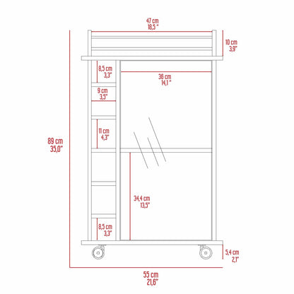 Savannah 6-Bottle 3-Shelf Bar Cart - Grey