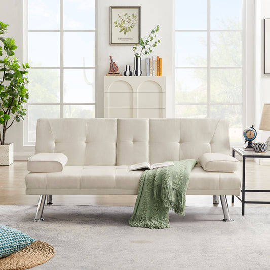 Devo Linen Upholstered Convertible Sofa Bed  - Beige