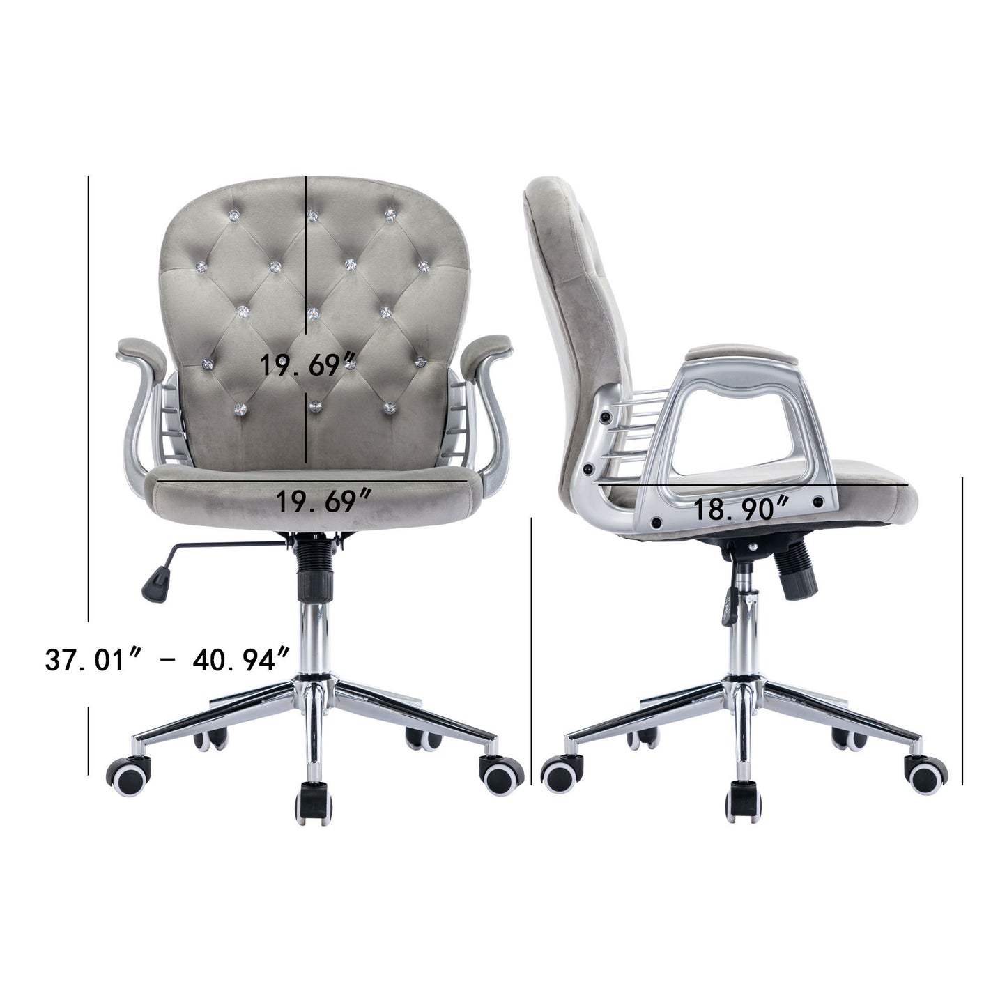 Glamourous Velvet Office Chair - Gray