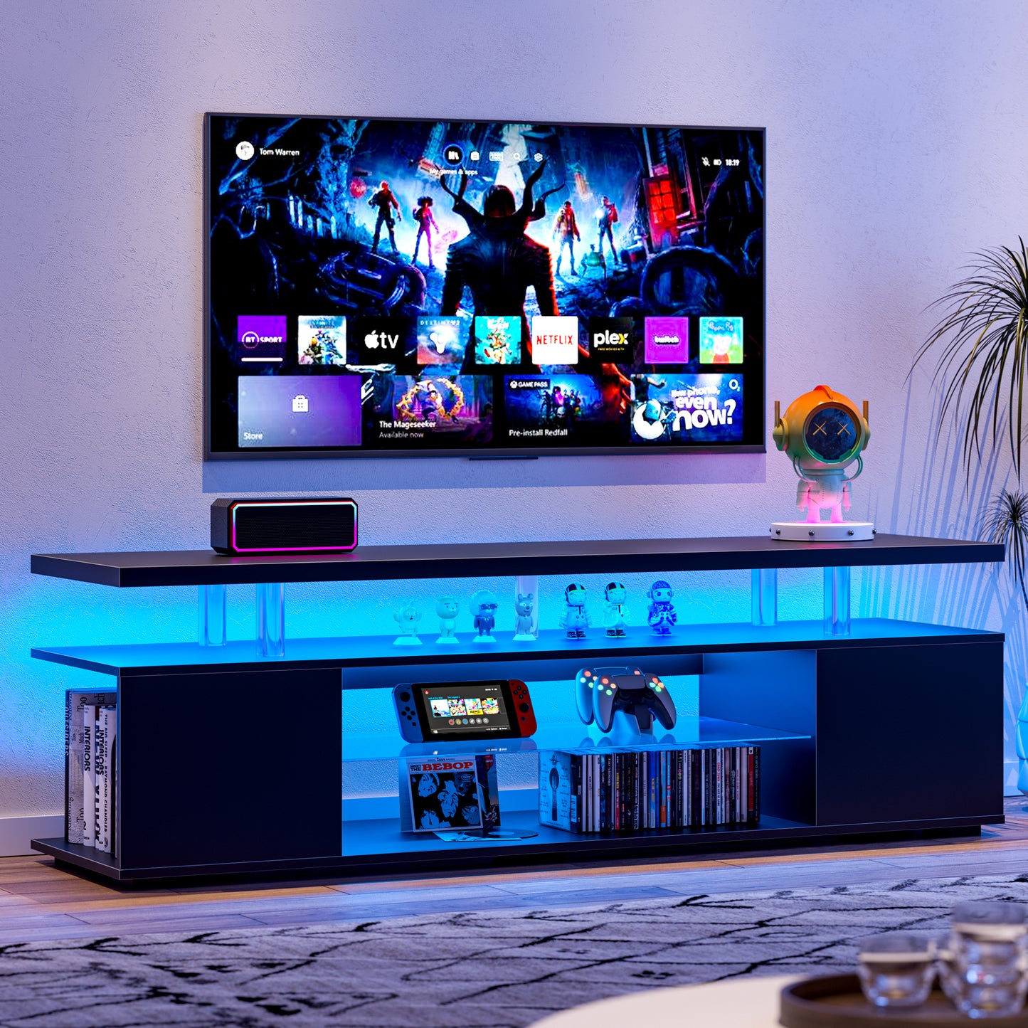 Pulse TV Stand Entertainment Center for 70 Inch TV - Black