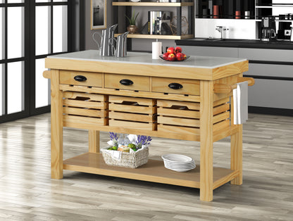 Vista Kitchen Island, Marble & Natural Finish