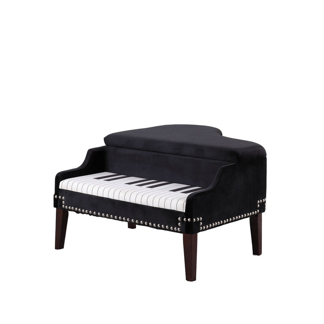 Piano Silver Nailheads Storage Ottoman  - Navy Blue