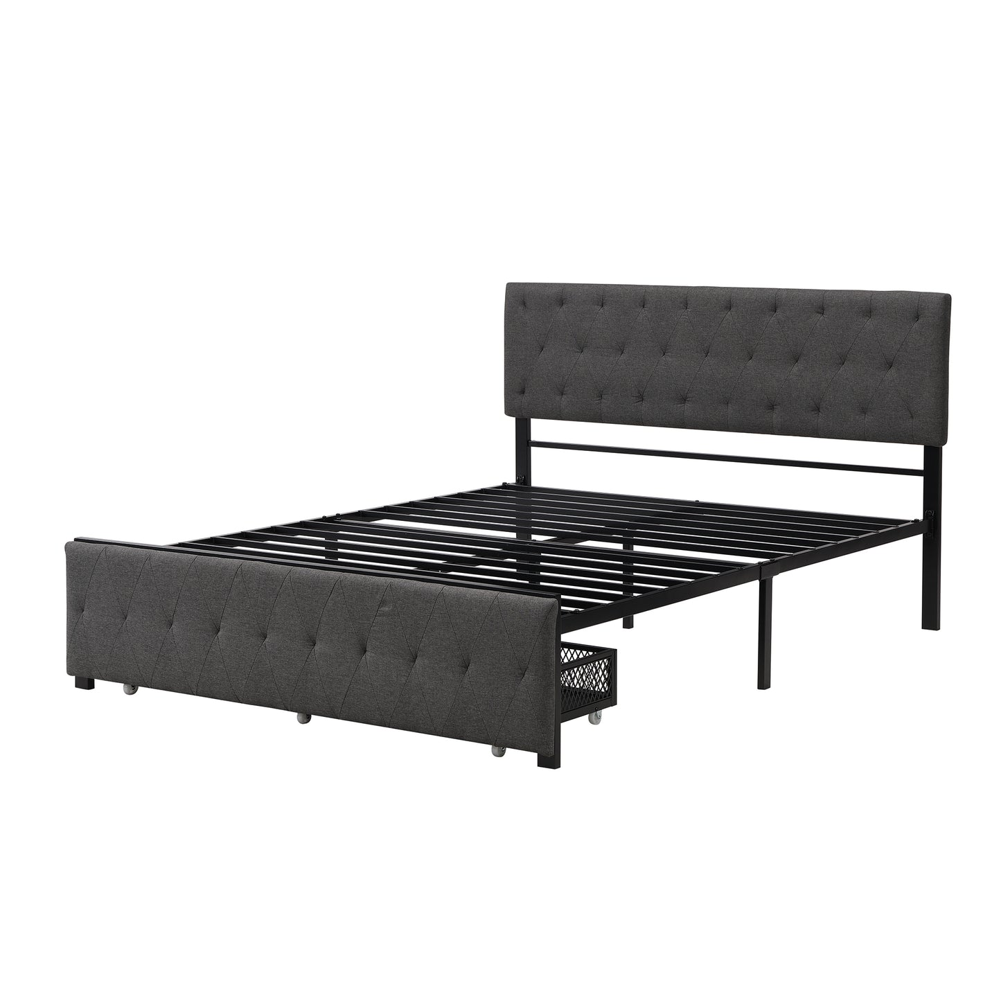 Apex Queen Size Storage Bed Metal Platform Bed with Drawer - Gray