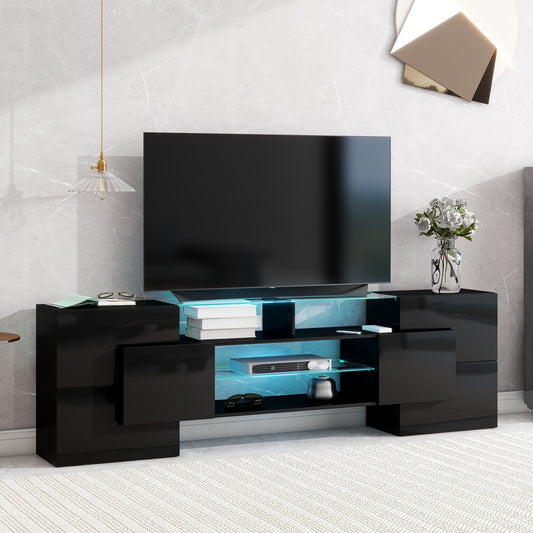 Trax TV Stand with 2 Illuminated Glass Shelves - Black