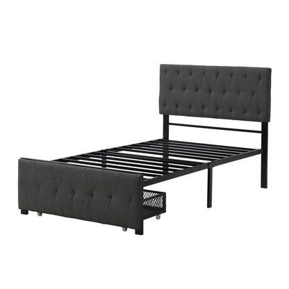 Apex Twin Size Storage Bed Metal Platform Bed with Drawer - Gray