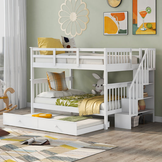 Dreamscape Twin Trundle Bunk Bed with Storage and Guard Rail - Snow White