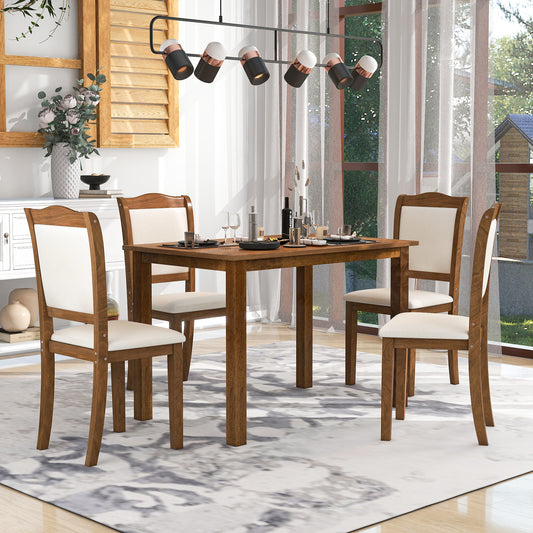 Ananta 5pc Dining Set Wooden Table 4x Side Chairs And Bench - Walnut