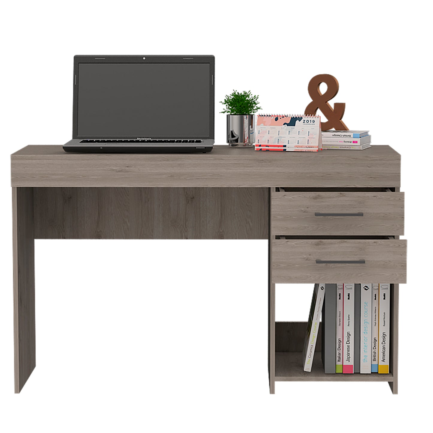 Berkeley 1-Shelf 2-Drawer Computer Desk - Light Grey