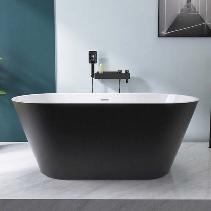 Madison 59" Minimalist  Acrylic Freestanding Soaking Bathtub  -  Matte Black