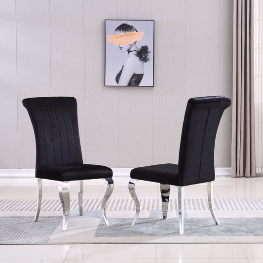 Avery Velvet Dining Chairs w Metal Leg (Set of 2) - Black