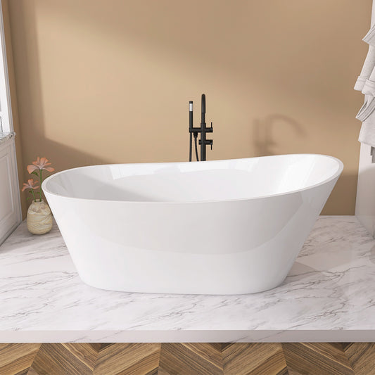 Nest 59" Acrylic Freestanding  Soaking Bathtub - Gloss White
