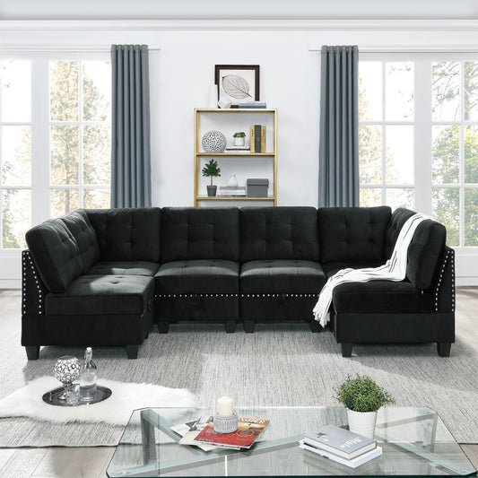 Supa Modular Sectional Velvet Sofa Set 1 - Black