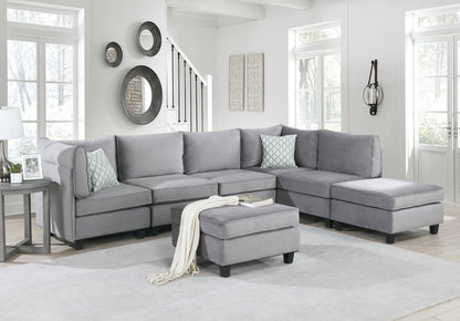 Zelmira Velvet 7Pc Modular Sectional Sofa - Gray