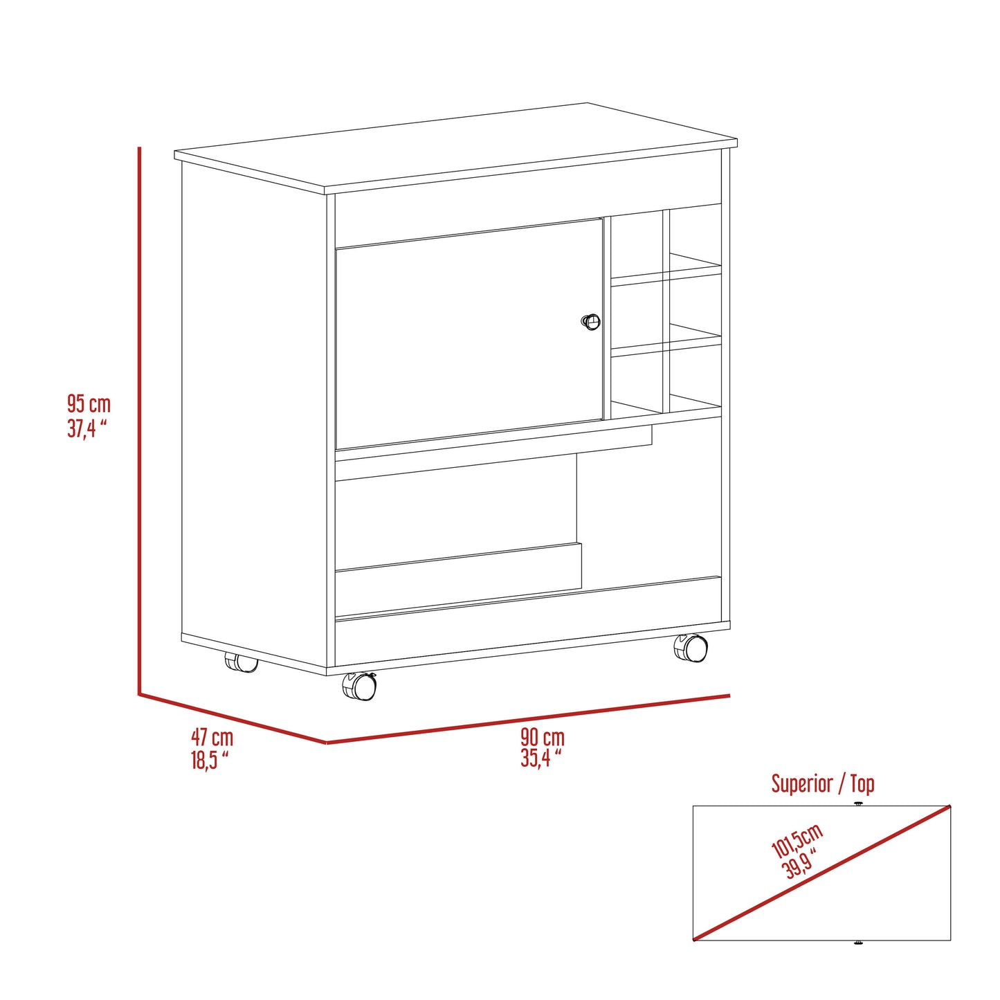 Lux 1-Shelf 6-Bottle Bar Cart - White