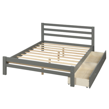 Cyril Full Size Wood Platform Bed with Dual Drawers - Gray