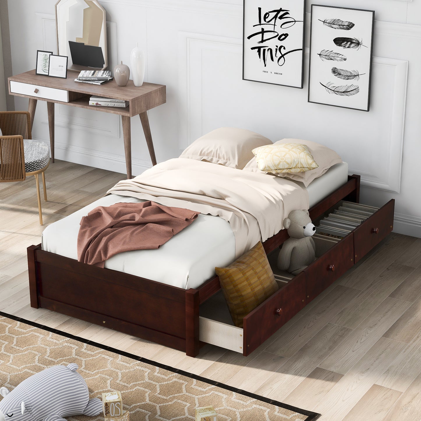 Oris Twin Size Wood Platform Bed - Cherry