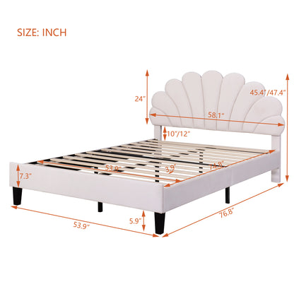 Floral Bliss Full Size Velvet Platform Bed Frame - Beige