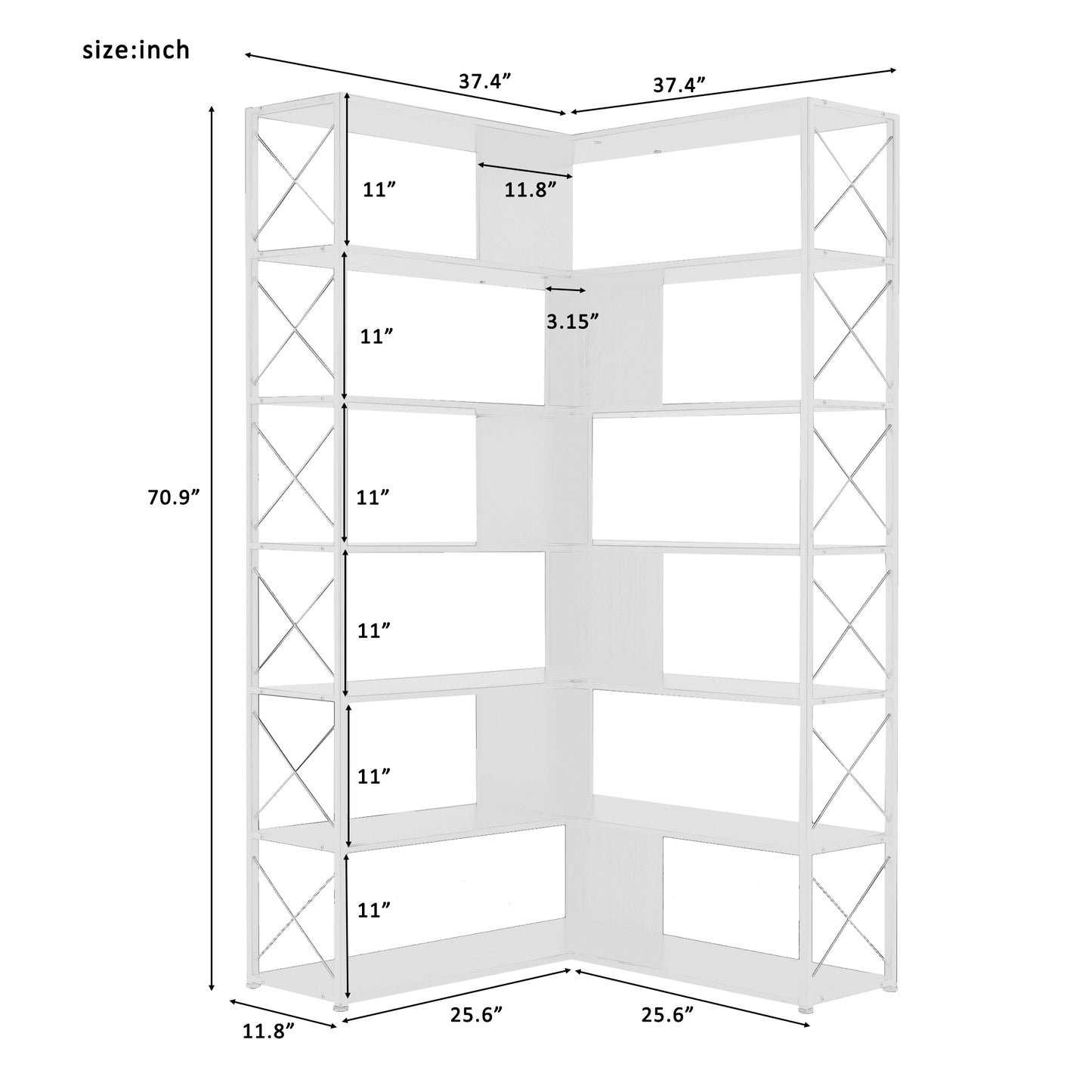 L-Shaped Corner Bookcase - Brown