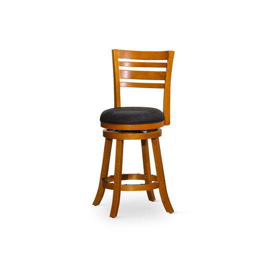 Counter Height Slat Back Swivel Stool, Natural Finish, Charcoal Fabric Seat