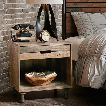 Retro Solid Wood Nightstand - Natural