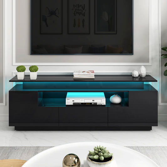 Universe High Gloss TV Stand with Color Changing LED Lights - Black