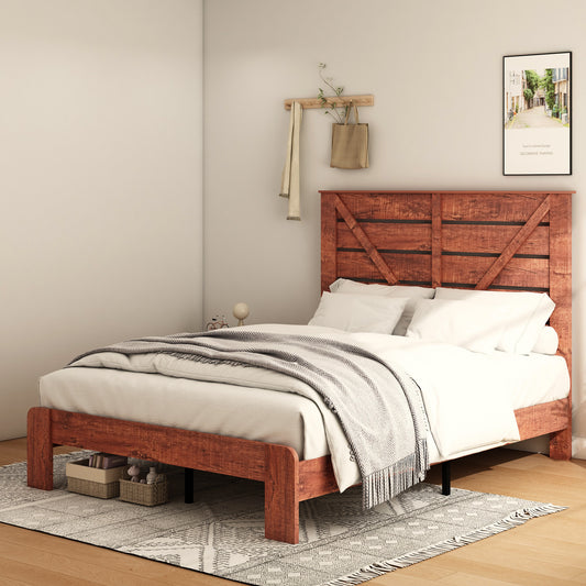 Olmi Queen Size Wood Platform Bed Frame - Dark Brown