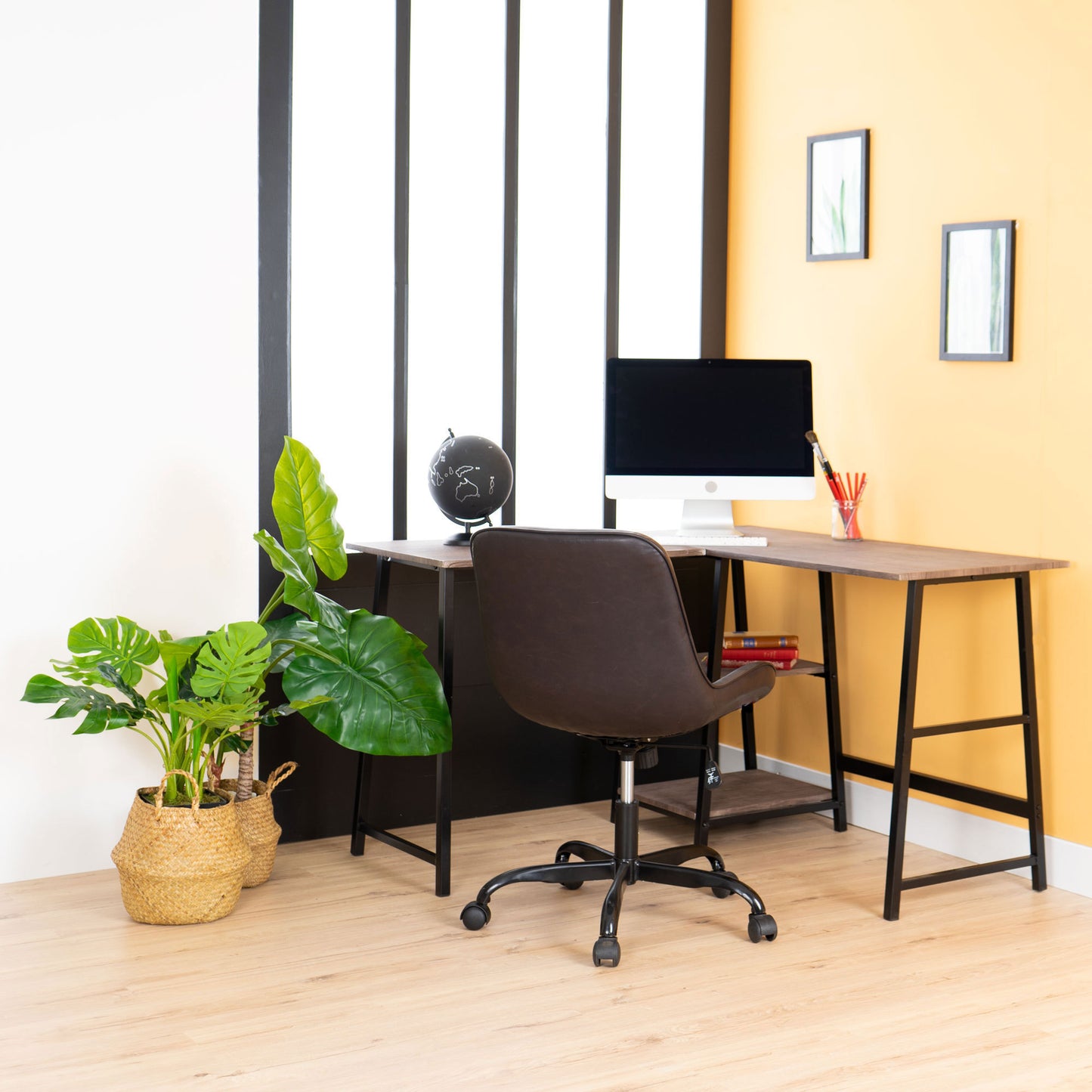 L-Shaped Corner Computer Desk with Open Shelves