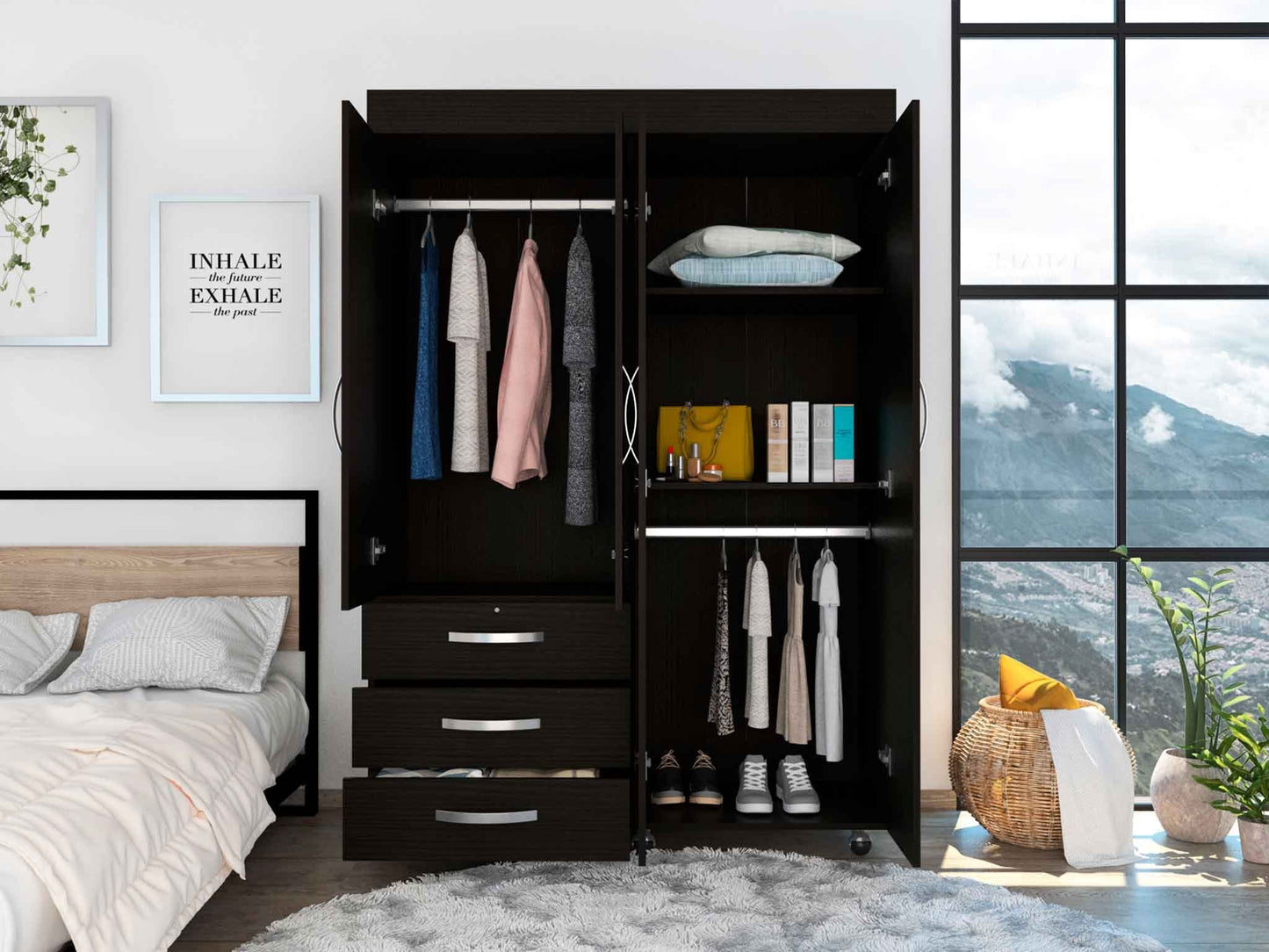 Vista Noir 3-Drawer Wardrobe