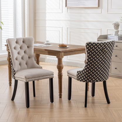 Nikki Velvet Dining Chair w Patterned (Set of 2) - Beige